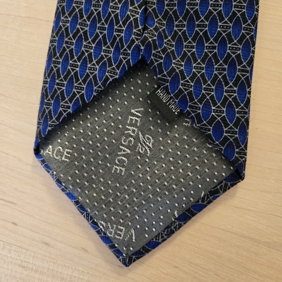 Versace Blue and Gray Geometric Tie - Picture 4 of 6